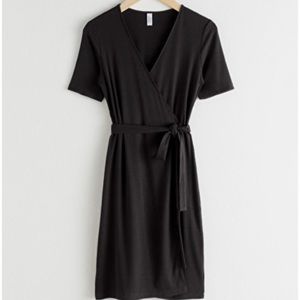 & Other Stories Black Ribbed Wrap Mini Dress Size 4